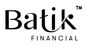 Batik Financial logo colored all black in a stacked layout
